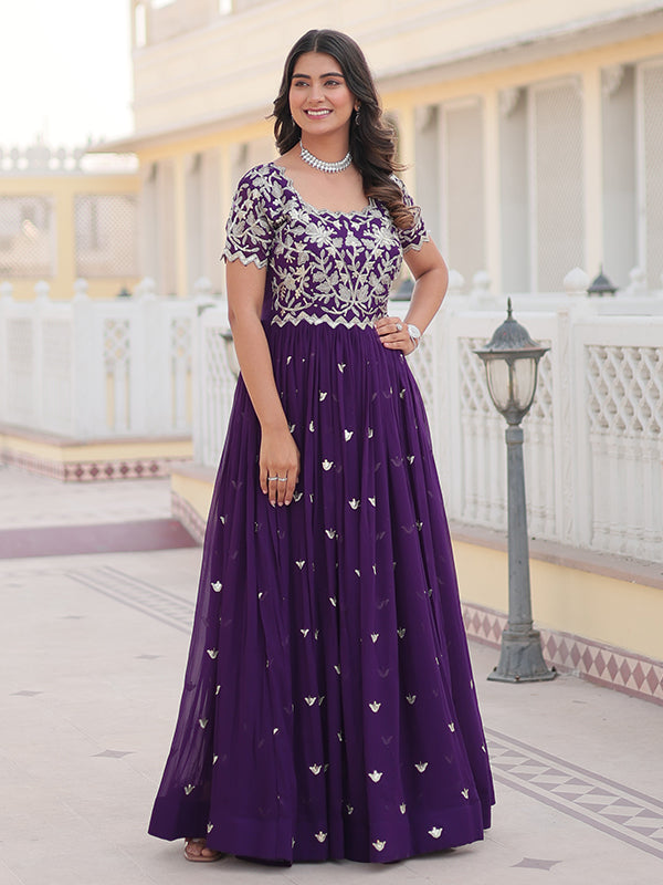 Violet Coding Sequins Embroidered Faux Blooming Gown