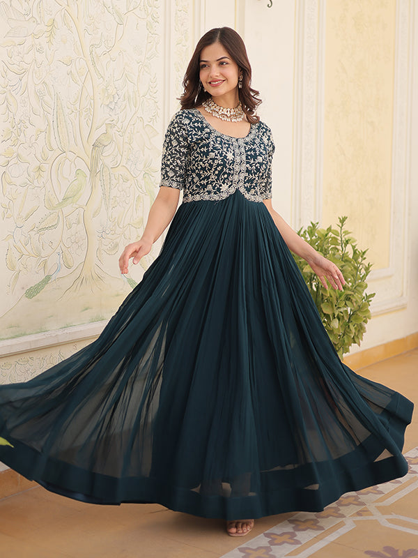 Rama Faux Blooming With Embroidery Zari Sequins Gown