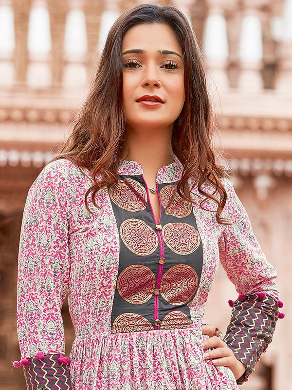 Latest Pink Anarkali Kurti Design | Knee-Length Anarkali Kurti