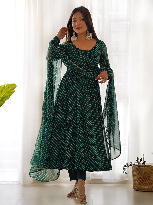 Green Georgette Printed Anarkali kurti With Pant & Dupatta Set