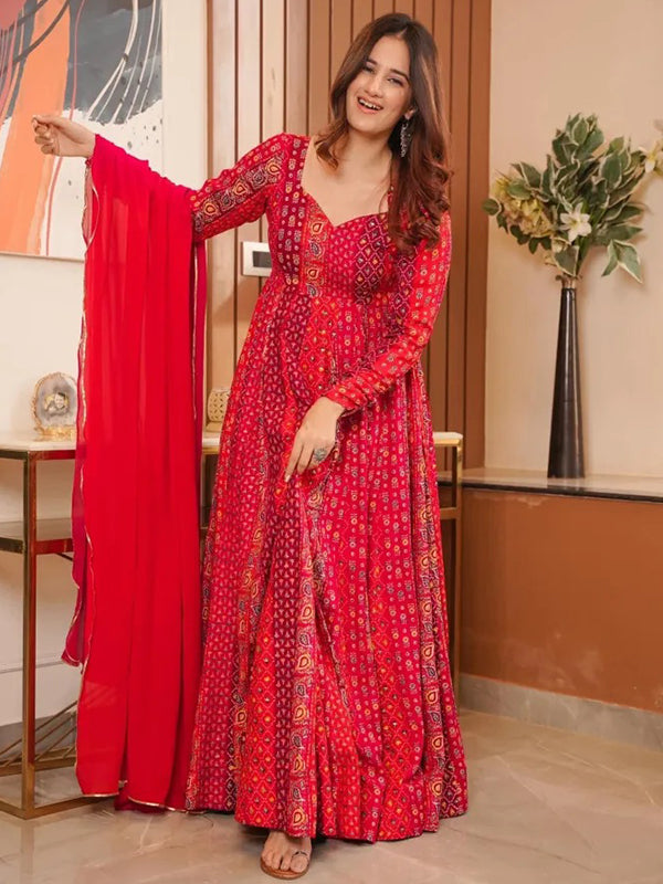 Magenta Red Anarkali Gown With Dupatta Set