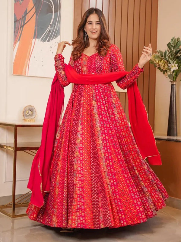 Magenta Red Anarkali Gown With Dupatta Set