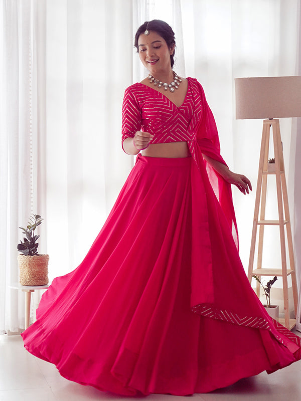 Pink Golden Lace Work Georgette Lehenga Choli