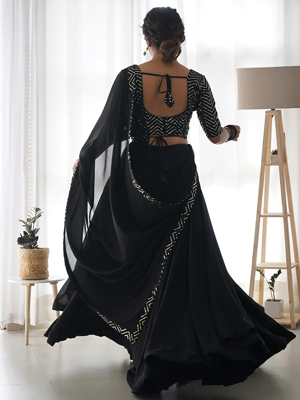 Black Golden Lace Work Georgette Lehenga Choli