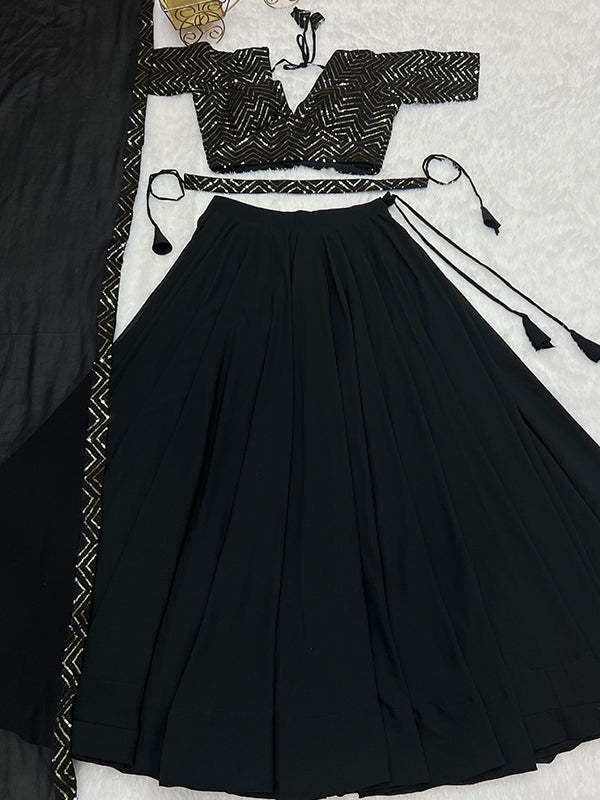 Black Golden Lace Work Georgette Lehenga Choli