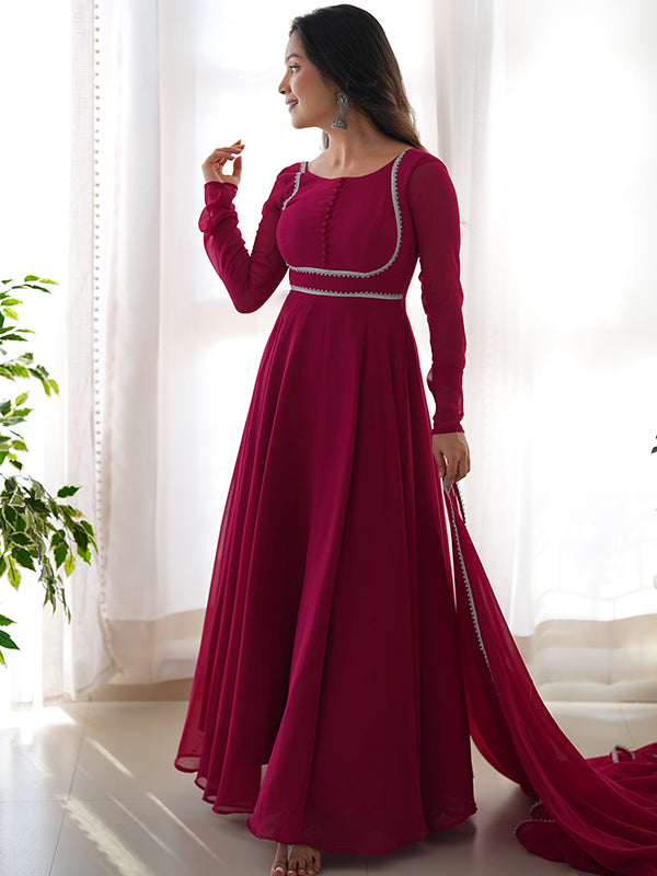 Hot Pink Georgette Anarkali Kurti With Pant Dupatta Set