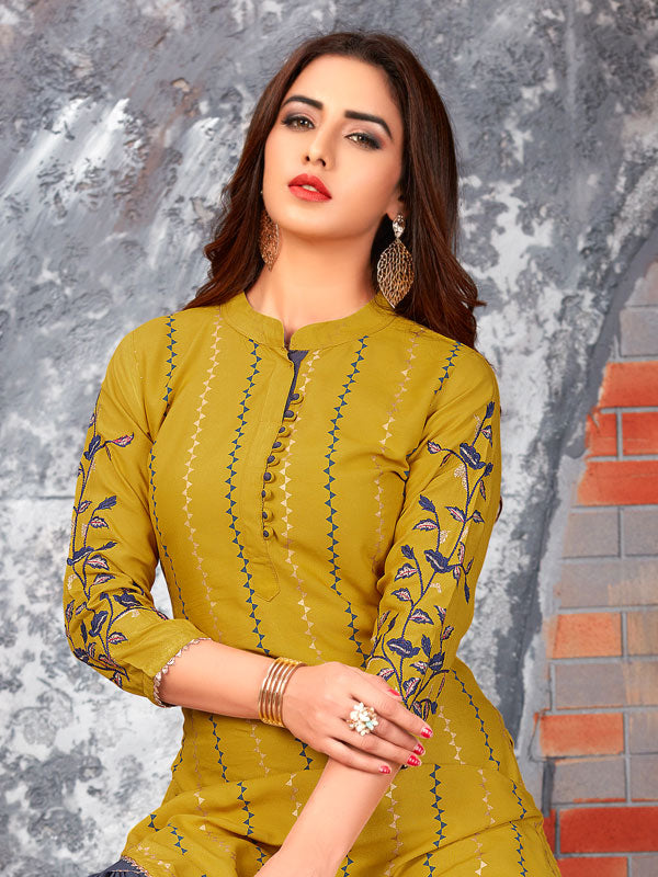 Kajal Mustard Rayon Printed Kurta With Sharara