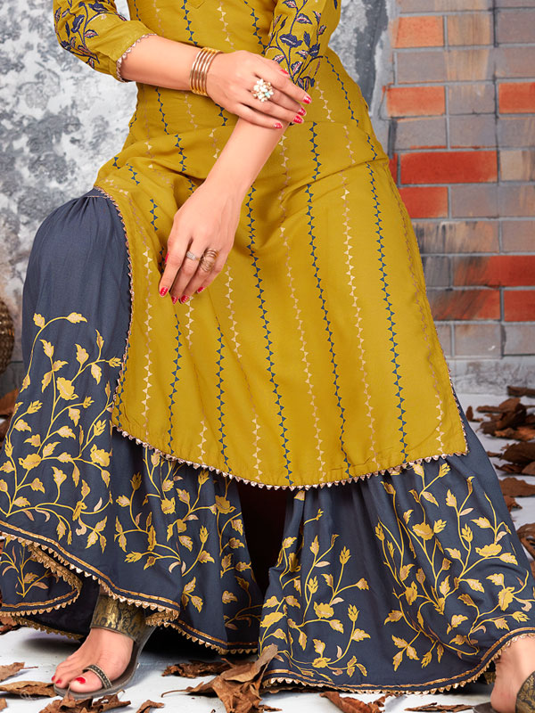 Kajal Mustard Rayon Printed Kurta With Sharara