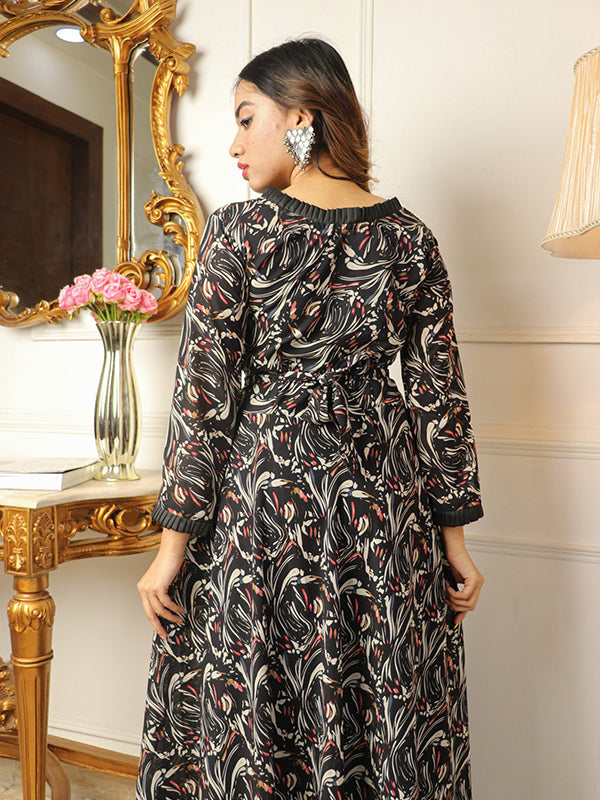 Printed Black Georgette Maxi Dress