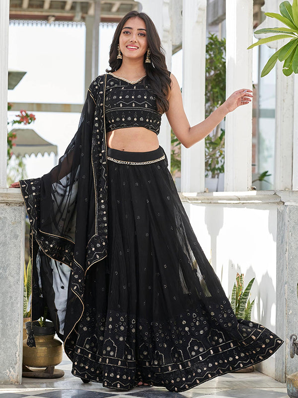 Sequence Work Black Embroidered Lehenga Choli