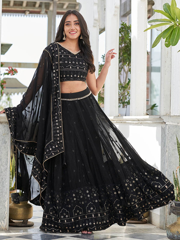 Sequence Work Black Embroidered Lehenga Choli