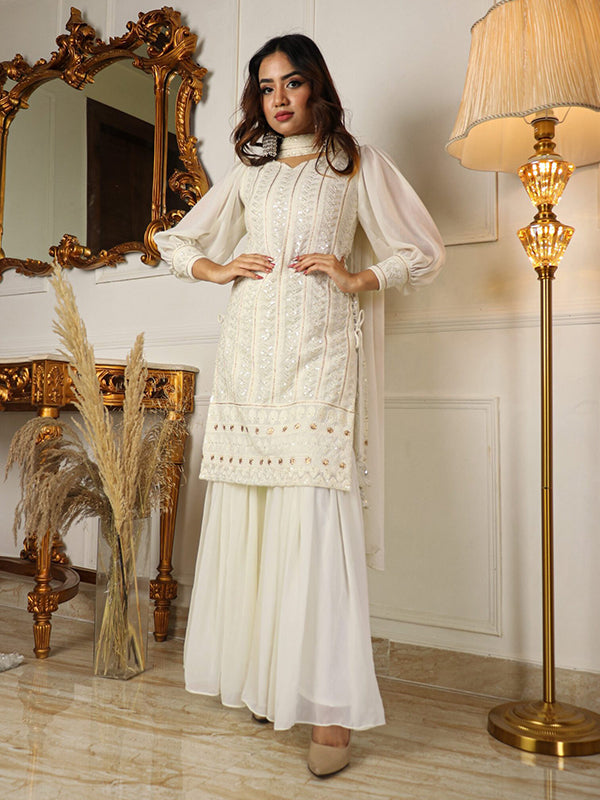 Georgette Floral Printed Frock Suit for Women White Sharara suit | YOYO  Fashion